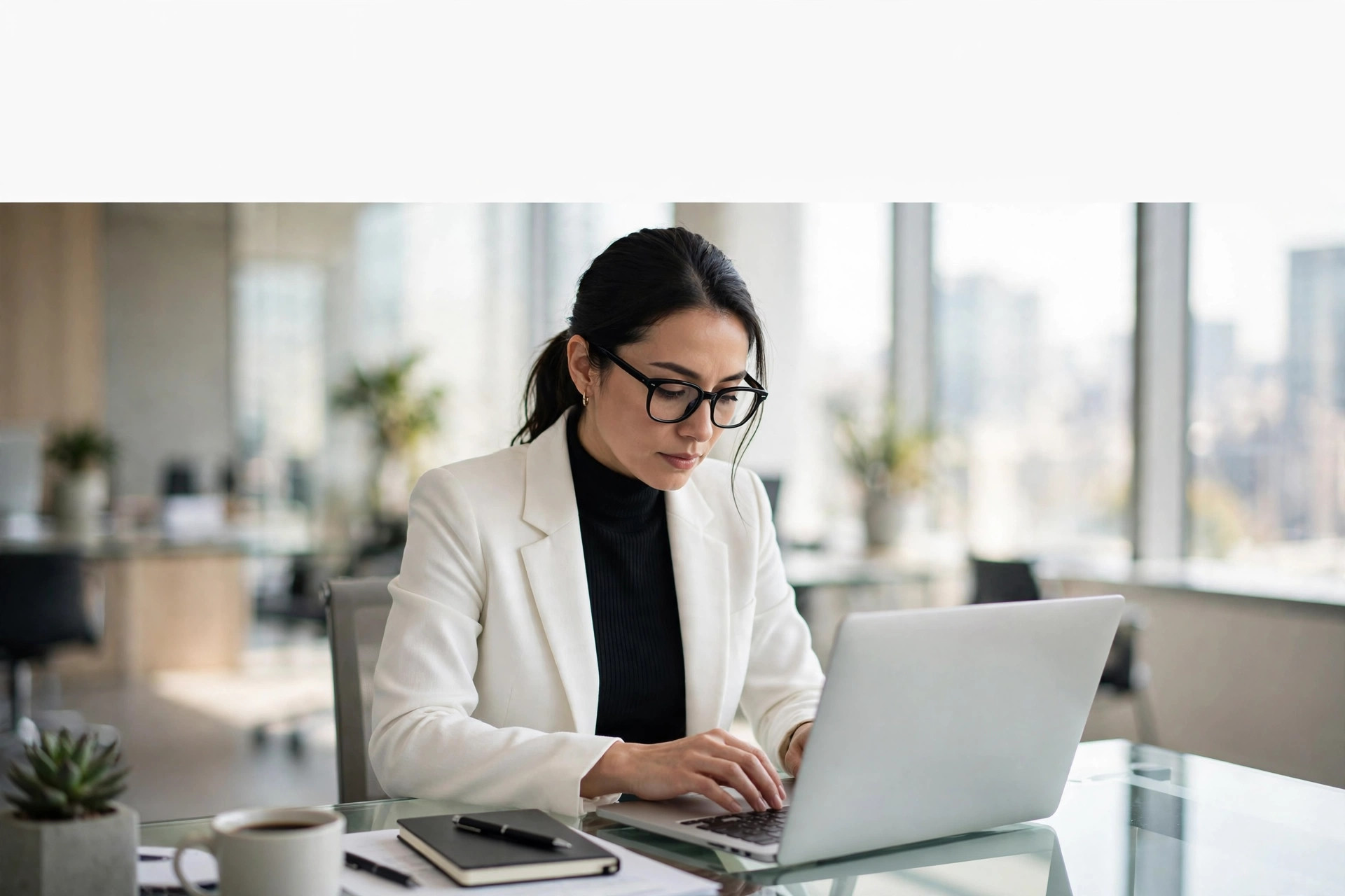Business professional working on her laptop